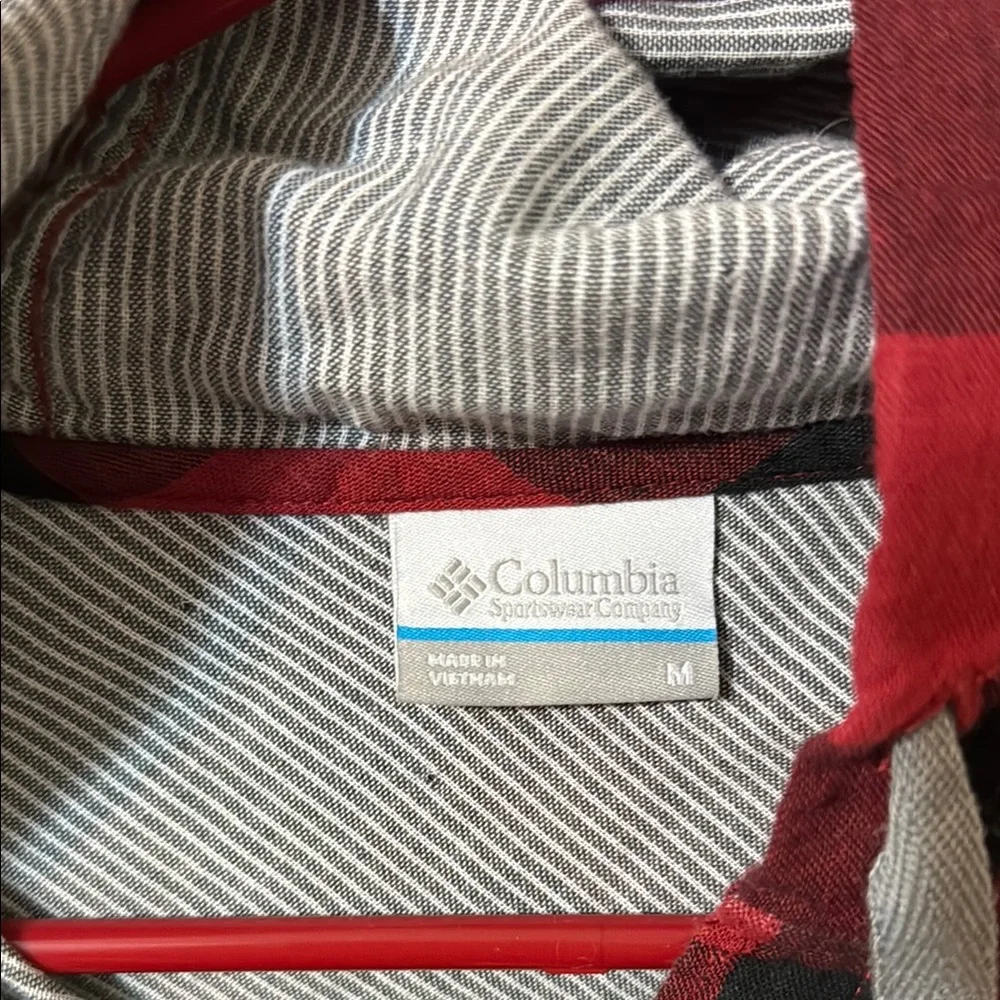 Columbia Red and Black Plaid Hooded Shirt Oklahoma University Size Medium - Picture 3 of 5